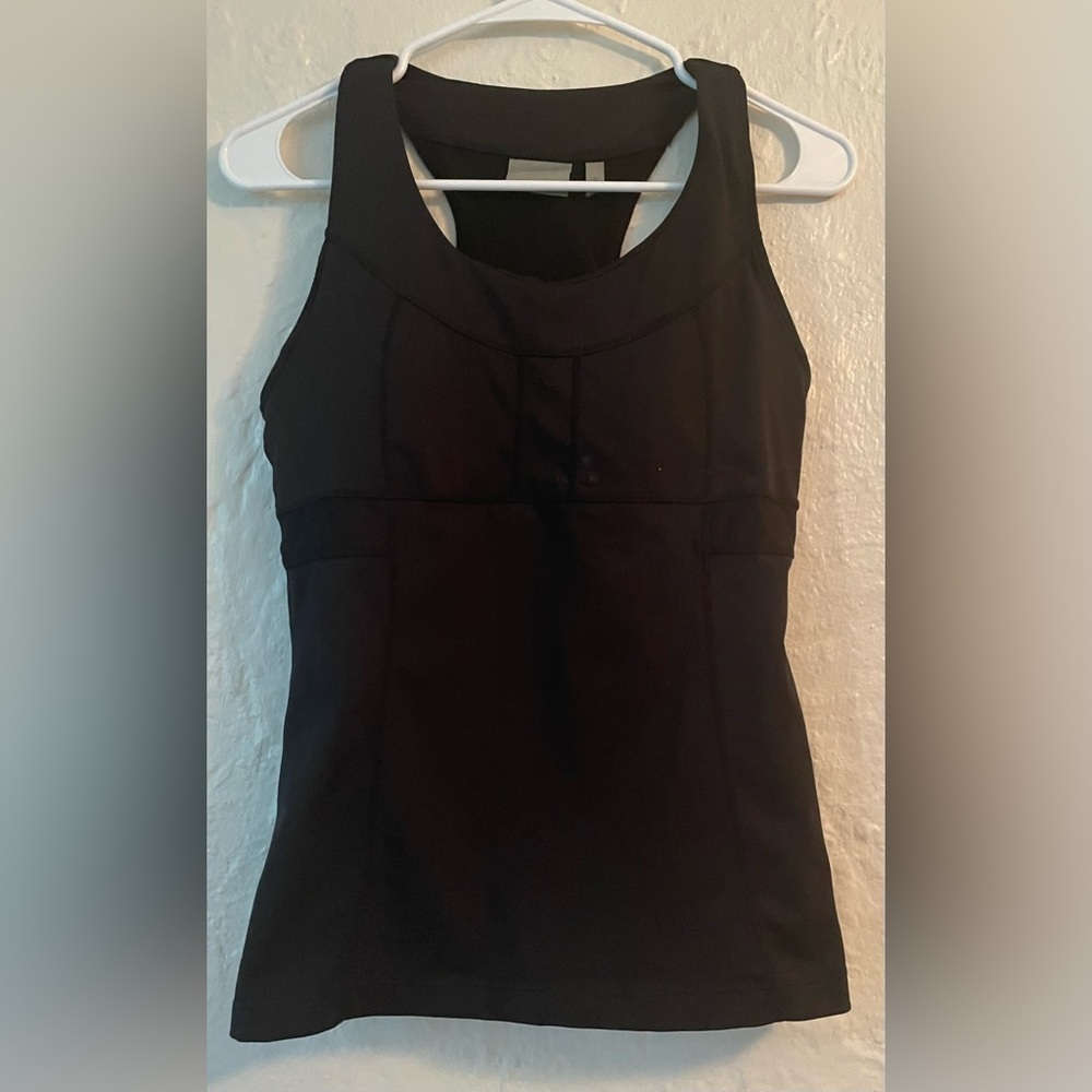 Athleta PR Tennis Racerback Support Tank, Black, Built In Bra; size S